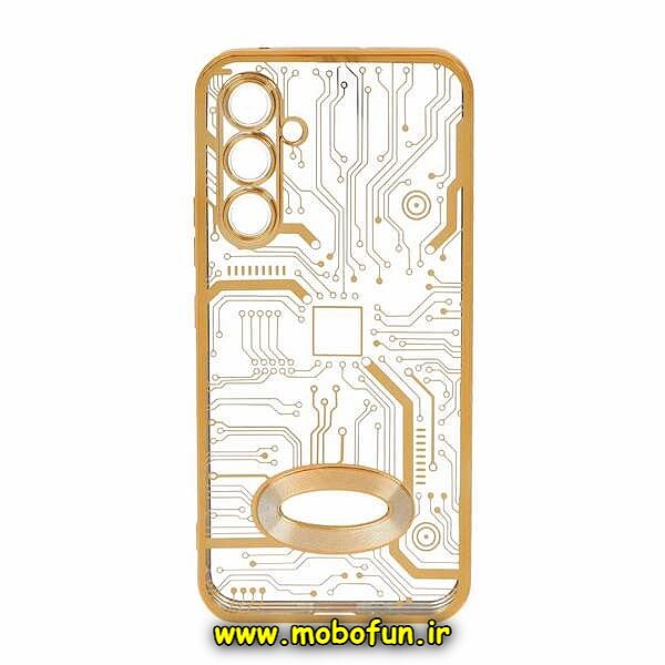 قاب گوشی Galaxy A34 5G سامسونگ طرح الکتروپلیتینگ مگ سیف ژله ای شفاف مدار برق اورجینال محافظ لنز دار طلایی کد 361