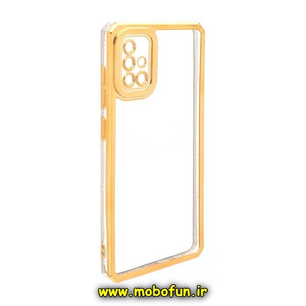 قاب گوشی Galaxy A51 سامسونگ طرح الکتروپلیتینگ ژله ای شفاف محافظ لنز دار ایربگ دار طلایی کد 840