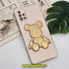 قاب گوشی Galaxy A51 سامسونگ طرح ژله ای مای کیس خرس طلایی تدی برجسته POWER BEAR محافظ لنز دار پاپ سوکت دار گلبهی کد 858