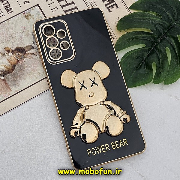 قاب گوشی Galaxy A52 4G - Galaxy A52 5G - Galaxy A52S سامسونگ طرح ژله ای مای کیس خرس طلایی تدی برجسته POWER BEAR محافظ لنز دار پاپ سوکت دار مشکی کد 1147