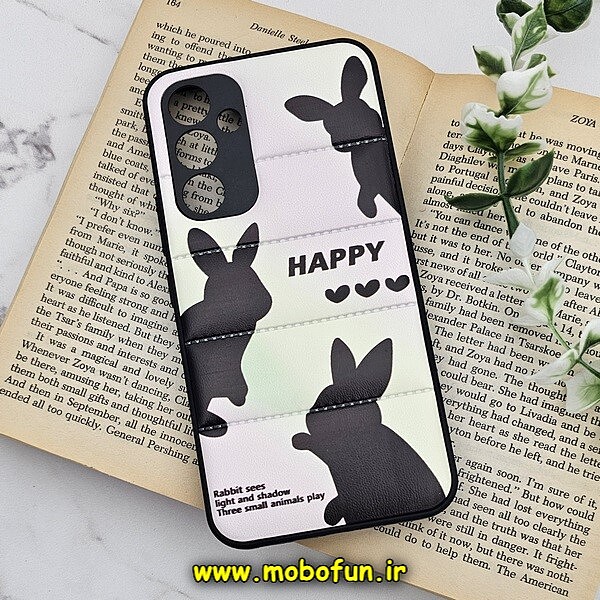 قاب گوشی Galaxy A54 5G سامسونگ طرح دار پافر چرمی محافظ لنز دار خرگوشی HAPPY کد 341