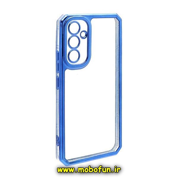 قاب گوشی Galaxy A54 5G سامسونگ طرح الکتروپلیتینگ ژله ای شفاف محافظ لنز دار ایربگ دار آبی کاربنی کد 422
