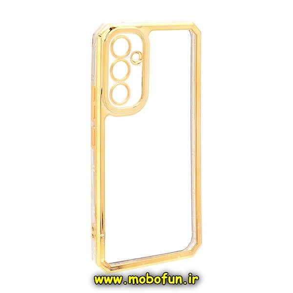 قاب گوشی Galaxy A54 5G سامسونگ طرح الکتروپلیتینگ ژله ای شفاف محافظ لنز دار ایربگ دار طلایی کد 425