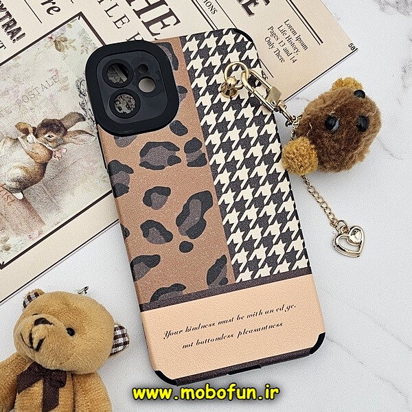 قاب گوشی iPhone 11 آیفون طرح چرمی آویز دار عروسکی اورجینال Unique Case محافظ لنزدار کپسولی پلنگی کد 550