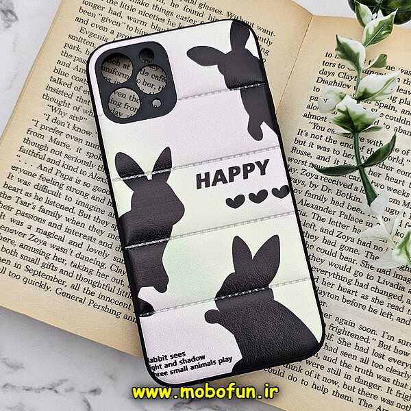 قاب گوشی iPhone 11 Pro آیفون طرح دار پافر چرمی محافظ لنز دار خرگوشی HAPPY کد 463