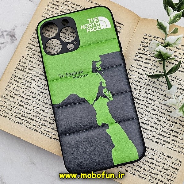 قاب گوشی iPhone 13 Pro Max آیفون طرح دار پافر چرمی محافظ لنز دار THE NORTH FACE کد 554
