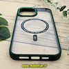 قاب گوشی iPhone 13 Pro Max آیفون اورجینال متال کیس Metal فلزی طرح پشت طلق شفاف مگ سیف دار دور سیلیکونی سبز تیره کد 559