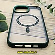قاب گوشی iPhone 13 Pro Max آیفون اورجینال متال کیس Metal فلزی طرح پشت طلق شفاف مگ سیف دار دور سیلیکونی سبز تیره کد 559