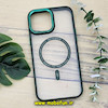 قاب گوشی iPhone 13 Pro Max آیفون اورجینال متال کیس Metal فلزی طرح پشت طلق شفاف مگ سیف دار دور سیلیکونی سبز تیره کد 559