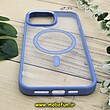 قاب گوشی iPhone 13 Pro Max آیفون اورجینال متال کیس Metal فلزی طرح پشت طلق شفاف مگ سیف دار دور سیلیکونی آبی روشن کد 560