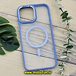 قاب گوشی iPhone 13 Pro Max آیفون اورجینال متال کیس Metal فلزی طرح پشت طلق شفاف مگ سیف دار دور سیلیکونی آبی روشن کد 560