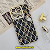قاب گوشی iPhone 14 Pro آیفون طرح ژله ای پافر لوزی دستبندی مرواریدی گلد لاین دور طلایی محافظ لنز دار مشکی کد 167