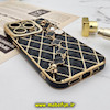 قاب گوشی iPhone 14 Pro آیفون طرح ژله ای پافر لوزی دستبندی مرواریدی گلد لاین دور طلایی محافظ لنز دار مشکی کد 167