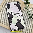 قاب گوشی iPhone X - iPhone XS آیفون طرح دار پافر چرمی محافظ لنز دار خرگوشی HAPPY کد 540