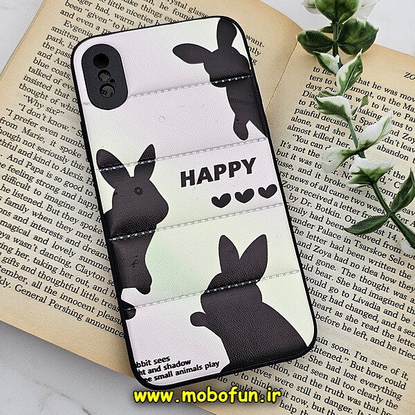 قاب گوشی iPhone X - iPhone XS آیفون طرح دار پافر چرمی محافظ لنز دار خرگوشی HAPPY کد 540