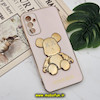 قاب گوشی Galaxy M13 4G - Galaxy M23 - Galaxy F23 سامسونگ طرح ژله ای مای کیس خرس طلایی تدی برجسته POWER BEAR محافظ لنز دار پاپ سوکت دار گلبهی کد 57