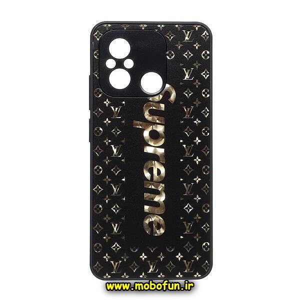 قاب گوشی Redmi 12C - Poco C55 - Redmi 11A شیائومی لاکچری دیزاین Supreme محافظ لنزدار مشکی کد 174