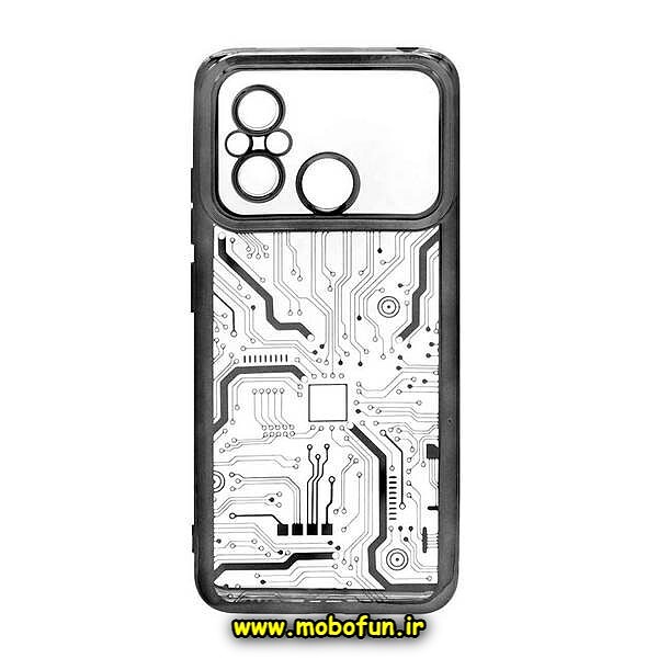 قاب گوشی Redmi 12C - Poco C55 - Redmi 11A شیائومی طرح الکتروپلیتینگ مگ سیف ژله ای شفاف مدار برق اورجینال محافظ لنز دار مشکی کد 189