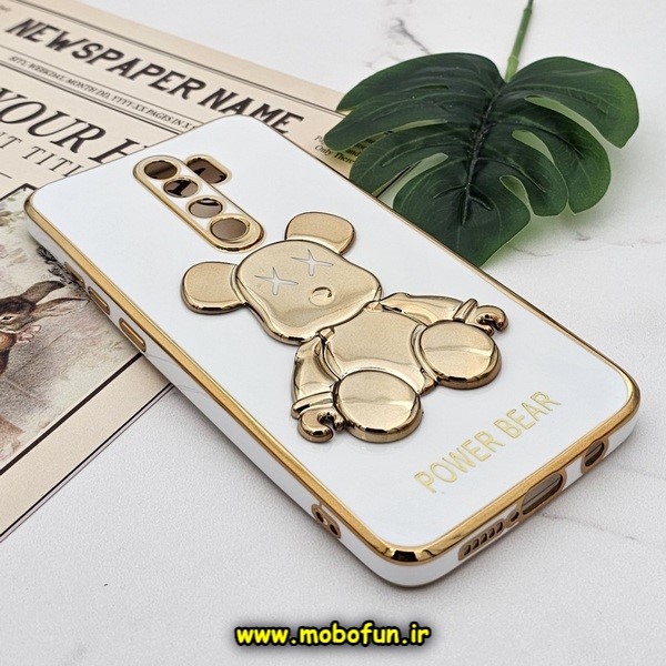 قاب گوشی Redmi Note 8 Pro شیائومی طرح ژله ای مای کیس خرس طلایی تدی برجسته POWER BEAR محافظ لنز دار پاپ سوکت دار سفید کد 749