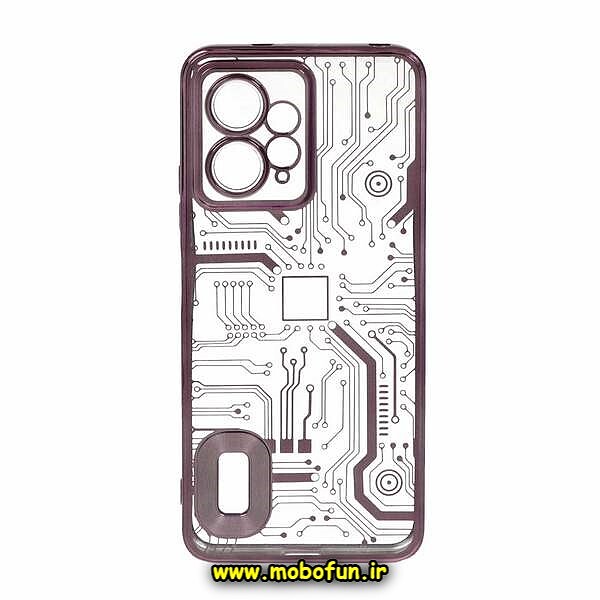 قاب گوشی Redmi Note 12 4G شیائومی طرح الکتروپلیتینگ مگ سیف ژله ای شفاف مدار برق اورجینال محافظ لنز دار بنفش کد 190