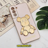 قاب گوشی Galaxy S21 FE سامسونگ طرح ژله ای مای کیس خرس طلایی تدی برجسته POWER BEAR محافظ لنز دار پاپ سوکت دار گلبهی کد 492