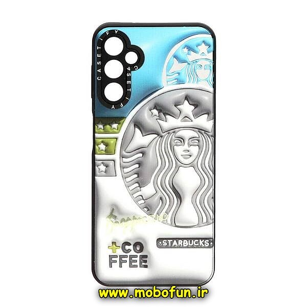 قاب گوشی Galaxy A14 4G - Galaxy A14 5G سامسونگ پشت گلس آینه ای CASETIFY طرح استارباکس STARBUCKS محافظ لنزدار مشکی کد 495