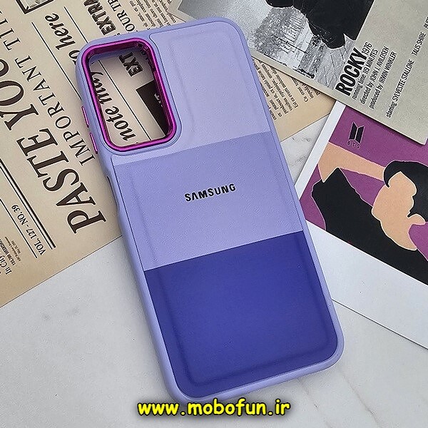 قاب گوشی Galaxy A14 4G - Galaxy A14 5G سامسونگ اورجینال طرح چرمی کلاسیک HARD متال کیس سه خط رنگی کد 509