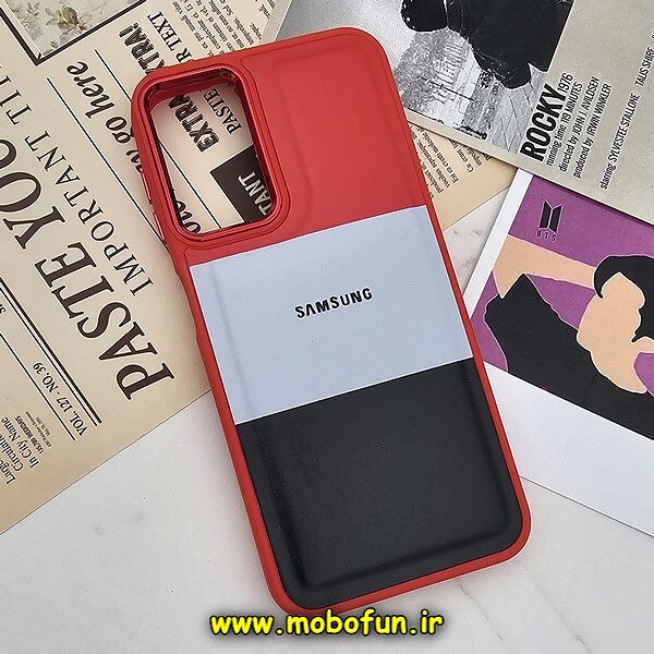 قاب گوشی Galaxy A14 4G - Galaxy A14 5G سامسونگ اورجینال طرح چرمی کلاسیک HARD متال کیس سه خط رنگی کد 511