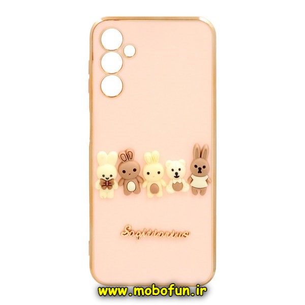 قاب گوشی Galaxy A24 4G سامسونگ طرح ژله ای مای کیس گلد لاین دور طلایی عروسکی سه بعدی محافظ لنز دار گلبهی کد 233