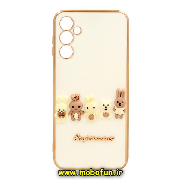 قاب گوشی Galaxy A24 4G سامسونگ طرح ژله ای مای کیس گلد لاین دور طلایی عروسکی سه بعدی محافظ لنز دار سفید کد 234