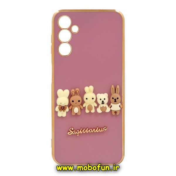 قاب گوشی Galaxy A24 4G سامسونگ طرح ژله ای مای کیس گلد لاین دور طلایی عروسکی سه بعدی محافظ لنز دار بنفش کد 236