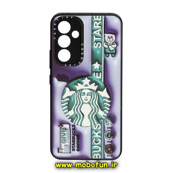 قاب گوشی Galaxy A54 5G سامسونگ پشت گلس آینه ای CASETIFY طرح استارباکس STARBUCKS محافظ لنزدار مشکی کد 484