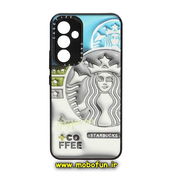 قاب گوشی Galaxy A54 5G سامسونگ پشت گلس آینه ای CASETIFY طرح استارباکس STARBUCKS محافظ لنزدار مشکی کد 487