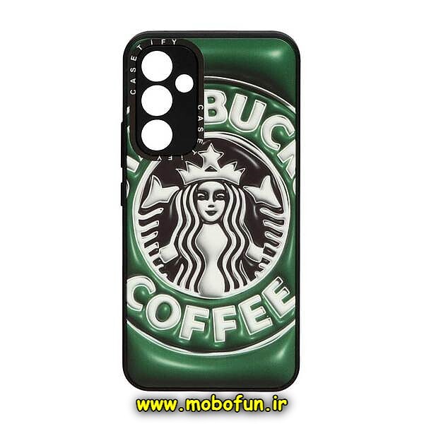 قاب گوشی Galaxy A54 5G سامسونگ پشت گلس آینه ای CASETIFY طرح استارباکس STARBUCKS محافظ لنزدار مشکی کد 491