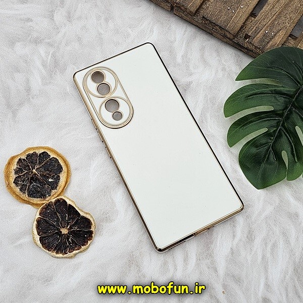 قاب گوشی Honor 70 آنر طرح ژله ای مای کیس گلد لاین دور طلایی محافظ لنز دار سفید کد 36