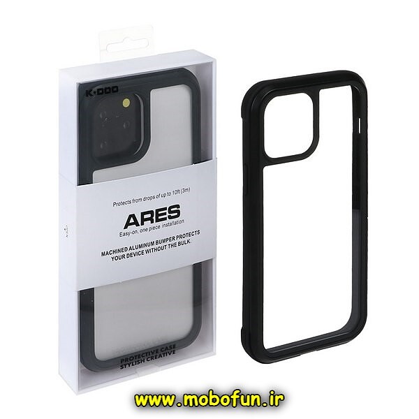 قاب گوشی iPhone 11 Pro آیفون اورجینال کی دو K-DOO سری ARES طرح طلقی شیشه ای شفاف دور فلزی مشکی کد 465