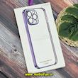 قاب گوشی iPhone 14 Pro Max آیفون طرح طلقی شیشه ای PC SLIME CASE شفاف اورجینال محافظ لنزدار گلسی رنگ بنفش کد 241