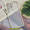 قاب گوشی iPhone 14 Pro Max آیفون طرح طلقی شیشه ای PC SLIME CASE شفاف اورجینال محافظ لنزدار گلسی رنگ طلایی کد 244