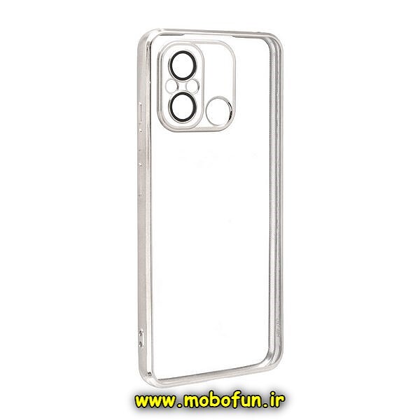 قاب گوشی Redmi 12C - Poco C55 - Redmi 11A شیائومی طرح الکتروپلیتینگ ژله ای شفاف اورجینال یونیک کیس Unique Case محافظ لنز دار نقره ای کد 209