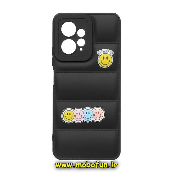 قاب گوشی Redmi Note 12 4G شیائومی سیلیکون ژله ای پافر PC زیر بسته محافظ لنز دار طرح لبخند Smile رنگ مشکی کد 228