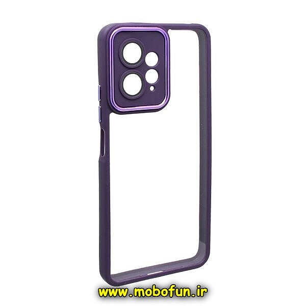 قاب گوشی Redmi Note 12 4G شیائومی متال کیس Metal پشت طلق شفاف شیشه ای محافظ لنزدار بنفش کد 242