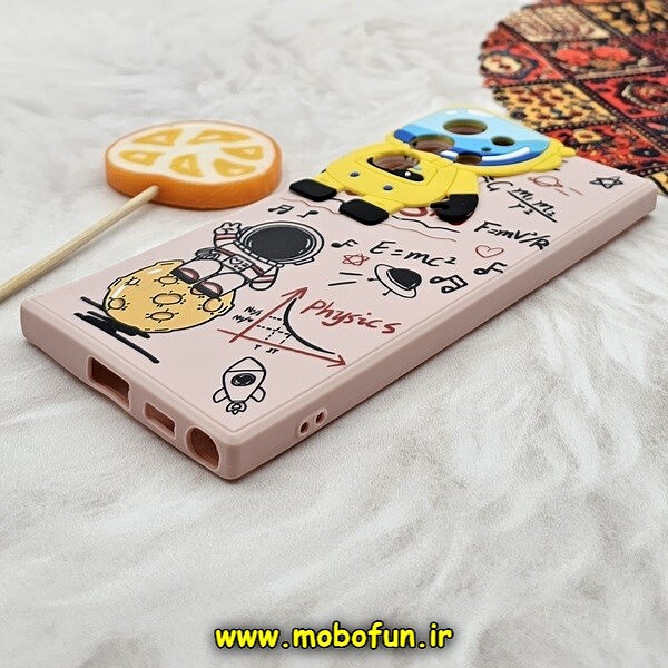 قاب گوشی Galaxy S22 Ultra سامسونگ طرح سیلیکونی ژله ای سه بعدی برجسته عروسکی طرح فضانورد ناسا Nasa محافظ لنزدار گلبهی کد 348