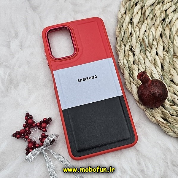 قاب گوشی Galaxy A12 - Galaxy M12 سامسونگ اورجینال طرح چرمی کلاسیک HARD متال کیس سه خط رنگی کد 1344