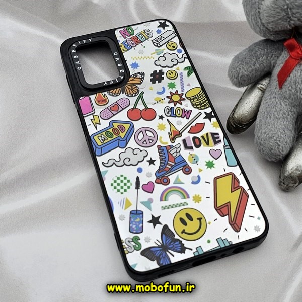 قاب گوشی Galaxy A12 - Galaxy M12 سامسونگ پشت گلس آینه ای اورجینال CASETIFY طرح ایموجی و استیکر محافظ لنزدار مشکی کد 1347