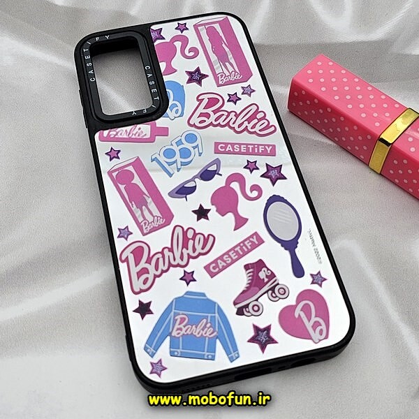 قاب گوشی Galaxy A14 4G - Galaxy A14 5G سامسونگ پشت گلس آینه ای اورجینال CASETIFY طرح باربی Barbie محافظ لنزدار مشکی کد 533