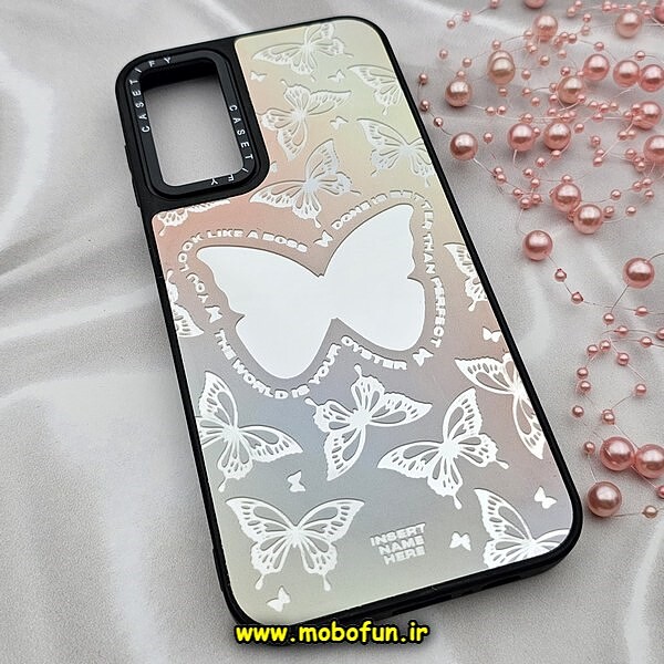 قاب گوشی Galaxy A14 4G - Galaxy A14 5G سامسونگ پشت گلس آینه ای اورجینال CASETIFY طرح پروانه کیوت محافظ لنزدار مشکی کد 534