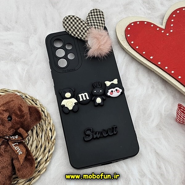 قاب گوشی Galaxy A32 4G سامسونگ طرح سیلیکونی ژله ای سه بعدی برجسته عروسکی محافظ لنز دار پام پام مشکی کد 996
