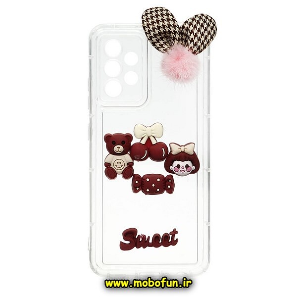 قاب گوشی Galaxy A32 4G سامسونگ طرح شفاف ژله ای سه بعدی برجسته عروسکی SWEET محافظ لنز دار پام پام زرشکی کد 997