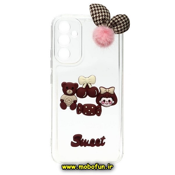 قاب گوشی Galaxy A34 5G سامسونگ طرح شفاف ژله ای سه بعدی برجسته عروسکی SWEET محافظ لنز دار پام پام زرشکی کد 437