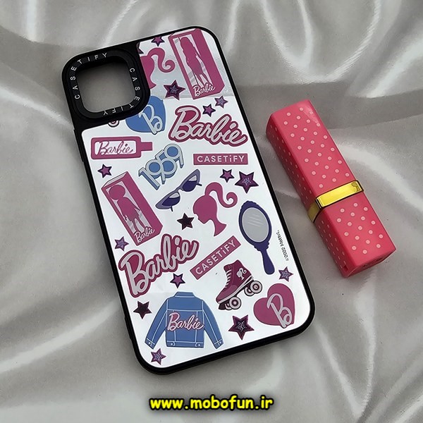 قاب گوشی iPhone 11 Pro Max آیفون پشت گلس آینه ای اورجینال CASETIFY طرح باربی Barbie محافظ لنزدار مشکی کد 605